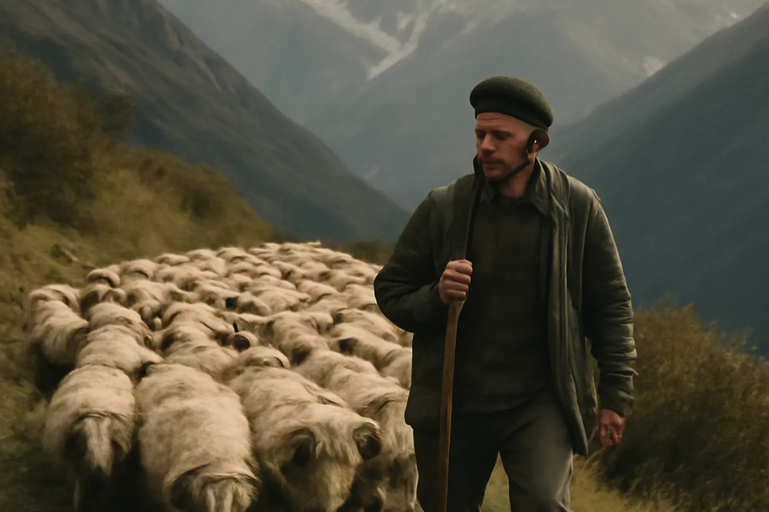 Berger ossete et son troupeau dans les montagnes du Caucase