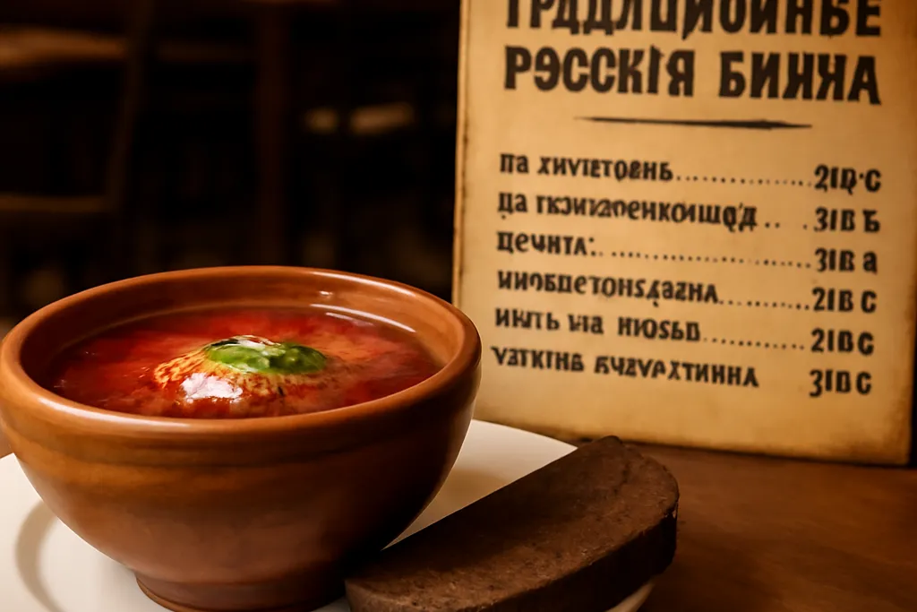 Menu de restaurant russe traditionnel écrit en cyrillique