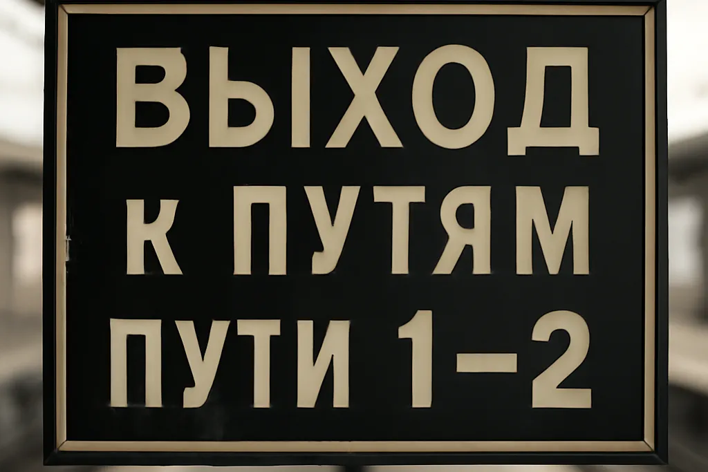 Panneau de gare russe en cyrillique dans le métro moscovite