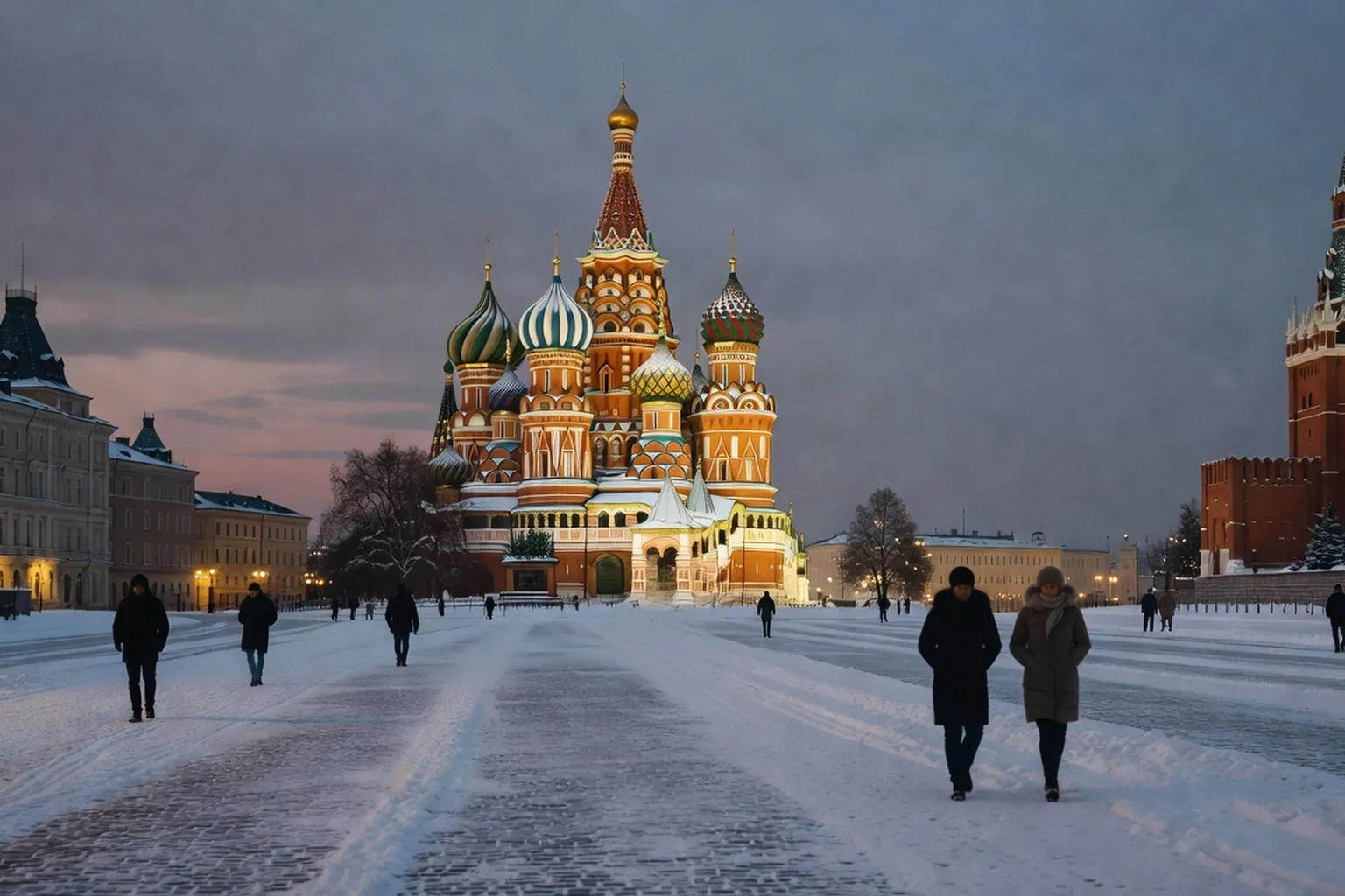 Place Rouge de Moscou et cathedrale Saint-Basile au crepuscule