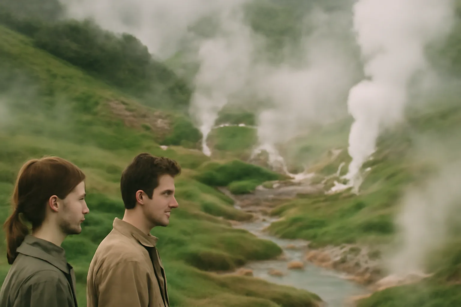Vallee des Geysers du Kamtchatka avec vapeurs volcaniques
