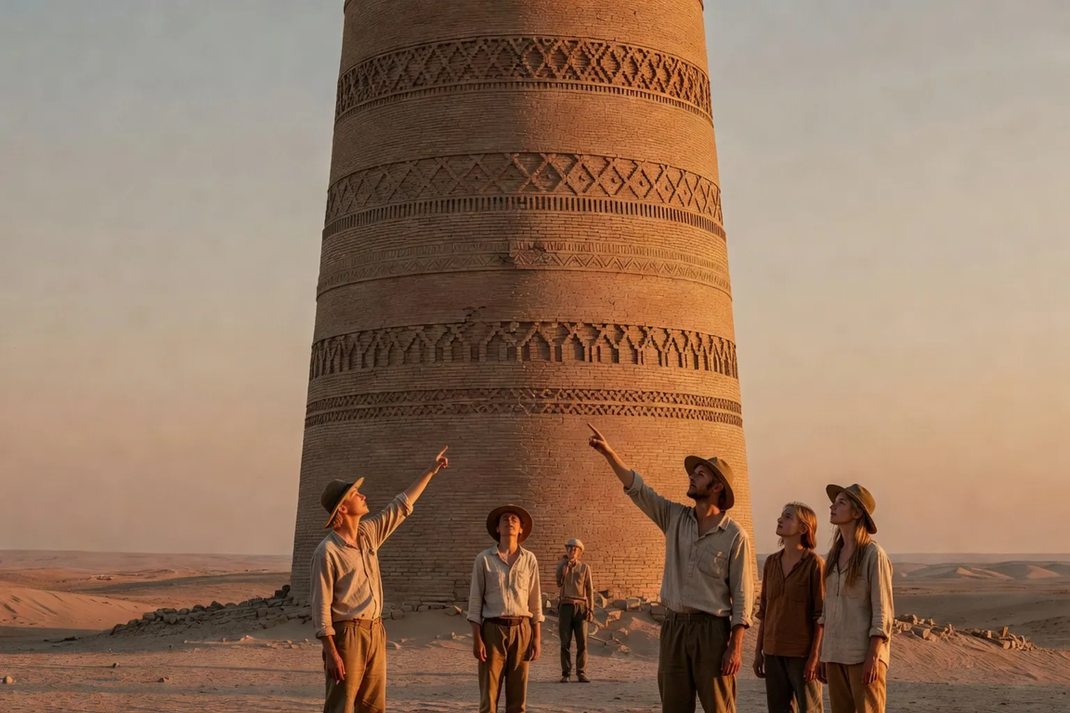 Minaret Kalian de Boukhara, ancienne tour en brique dans la lumiere doree