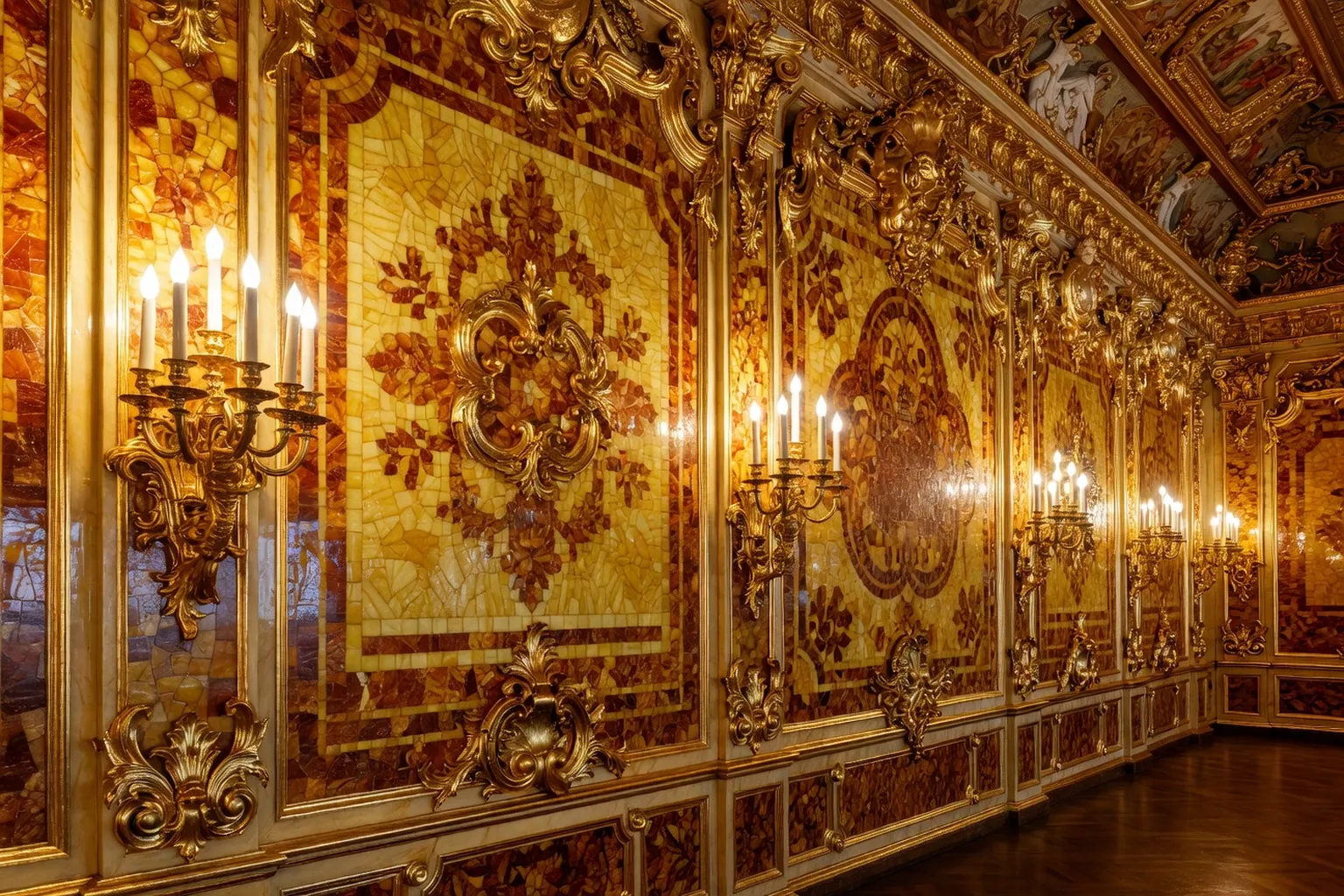 Chambre d'ambre reconstituée du Palais Catherine à Tsarskoïe Selo