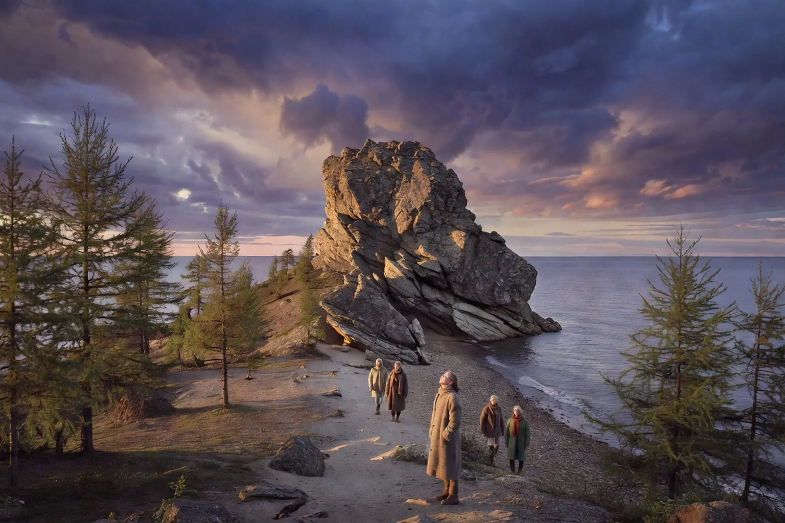 Cap Bourkhan sur l'ile d'Olkhon au lac Baikal au coucher du soleil