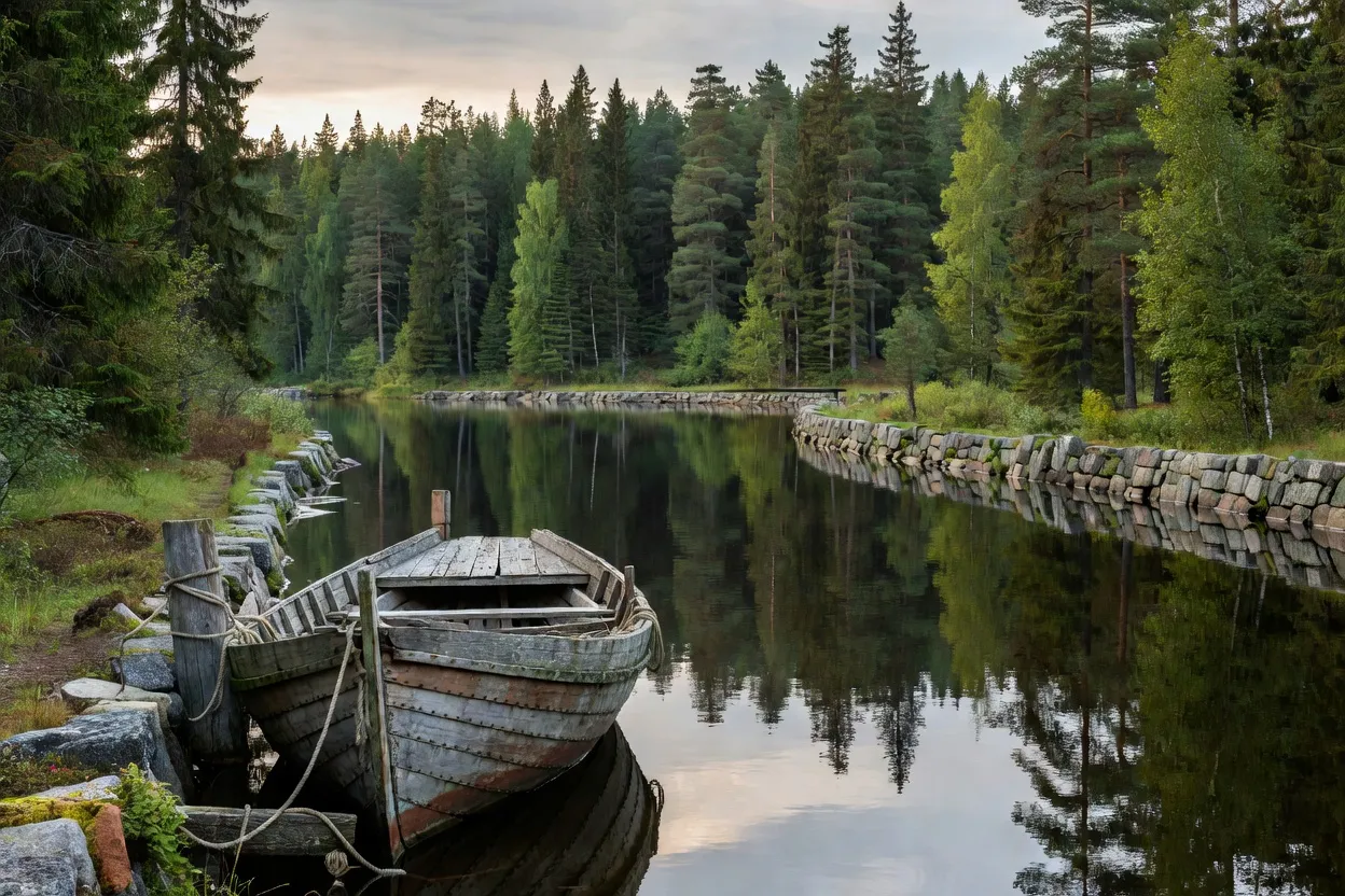 Canal monastique reliant les lacs de l'archipel de Solovki