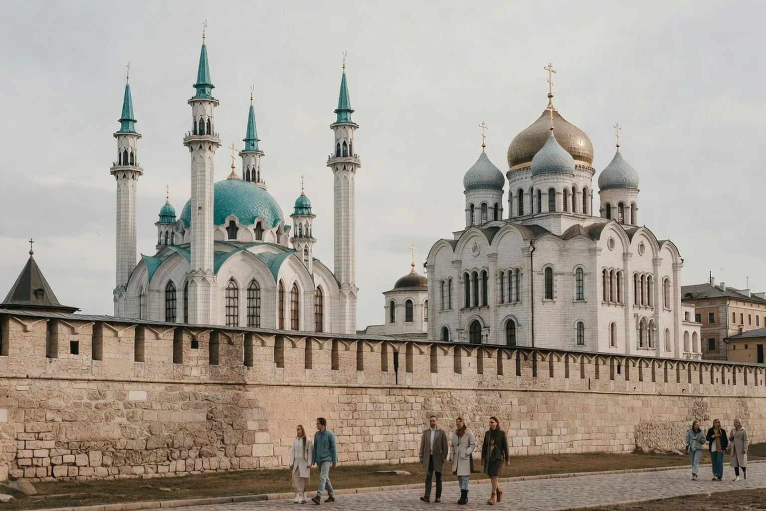 Kremlin de Kazan avec mosquee Kul Sharif et cathedrale orthodoxe