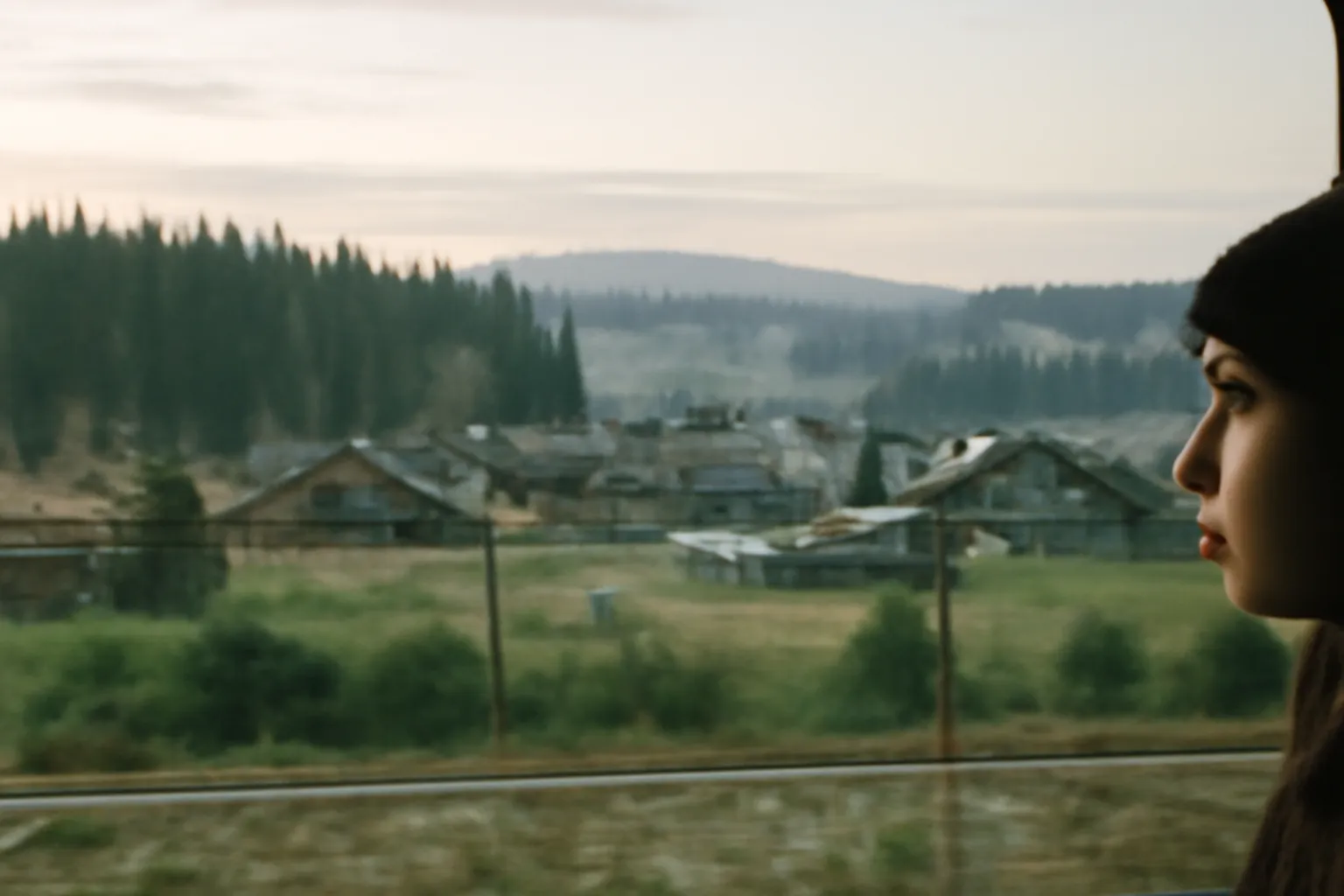 Taiga siberienne vue depuis la fenetre du train au lever du jour