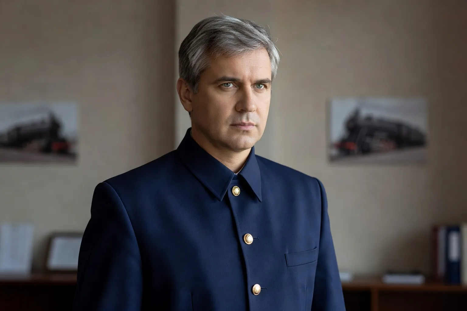 Portrait editorial de Serguei Volkov, conducteur RZD
