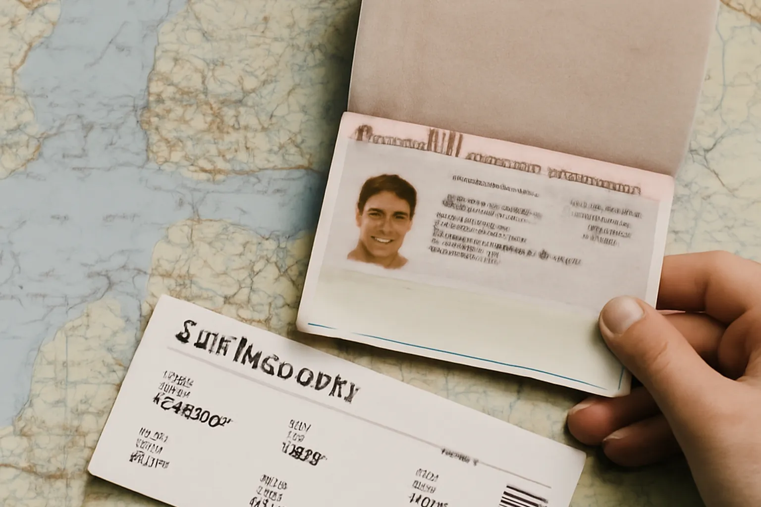 Documents de voyage : visa russe, passeport, carte d'embarquement