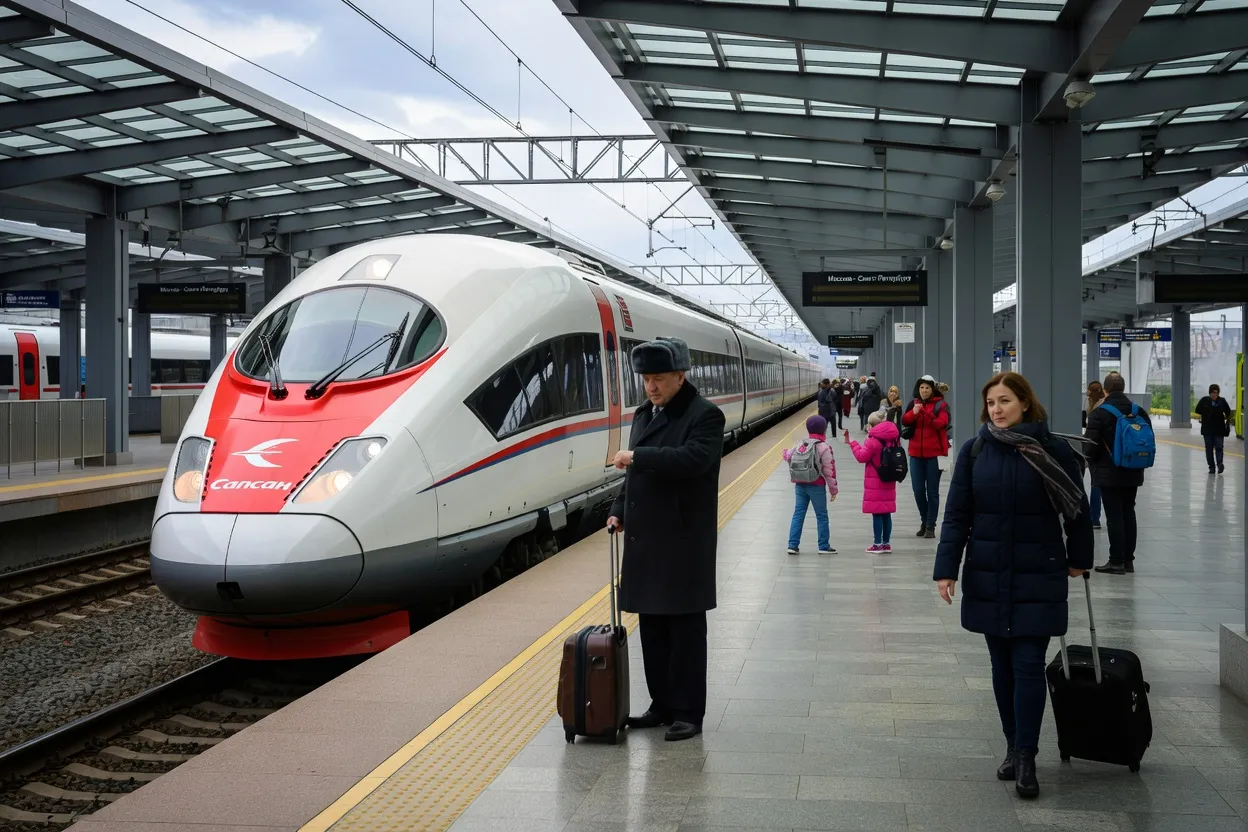 Train à grande vitesse Sapsan à quai dans une gare russe moderne