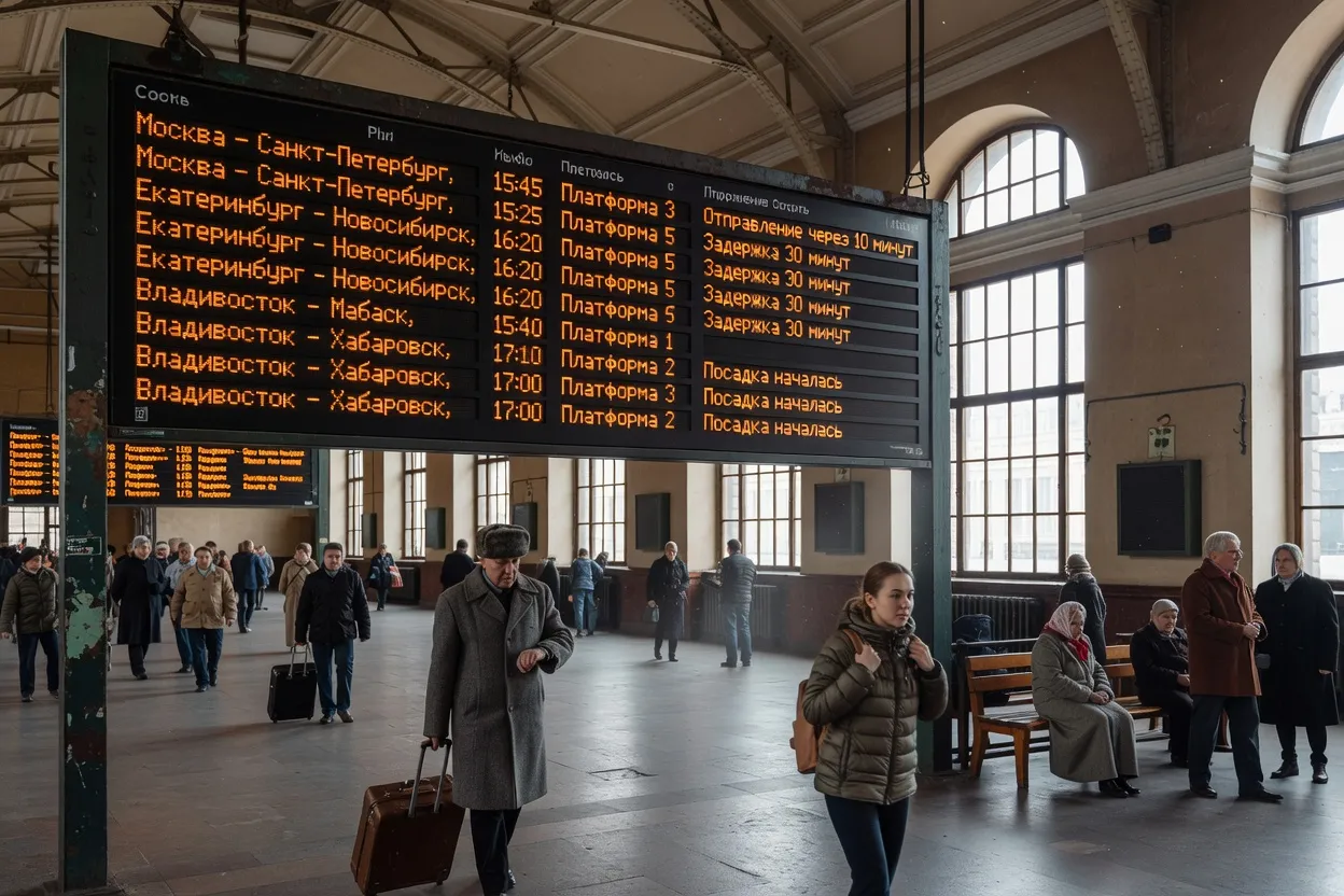 Panneau d'affichage des départs dans une gare ferroviaire russe